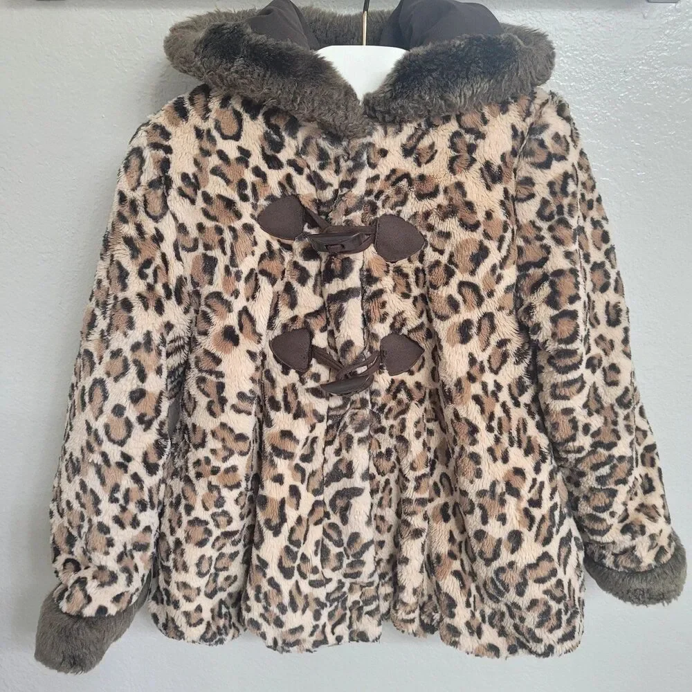 Rothschild Girl Leopard Winter Coat Size Small 4